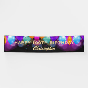 100th Birthday Party Black and Gold Balloons Banner