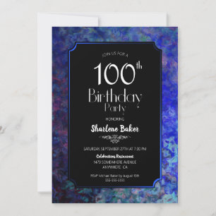 100th Birthday Party Black with Blue Border Invitation