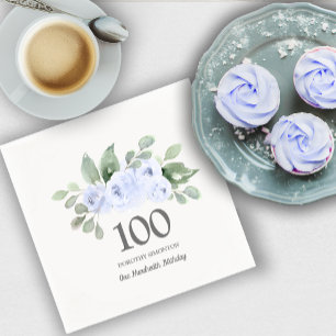 100th Birthday Party Blue Rose Eucalyptus Napkin