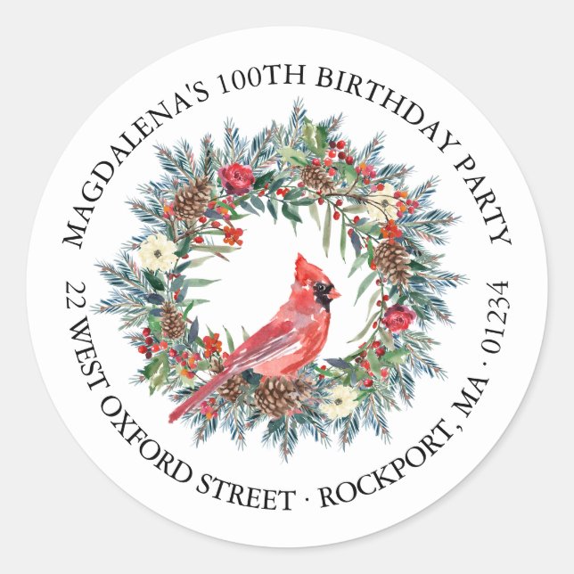 100th Birthday Party Cardinal Return Address Label (Front)