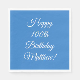100th Birthday Party Celebration Blue Napkin