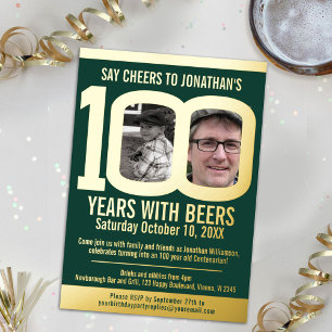 100th Birthday party cheer beers green gold photos
