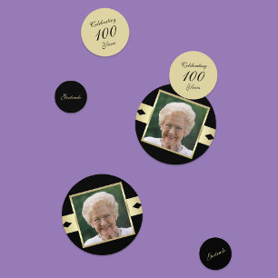 100th Birthday Party confetti with Photo in Black