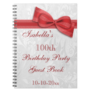 100th Birthday Party Damask and Bow Notebook