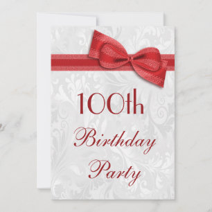 100th Birthday Party Damask and Faux Bow Invitation