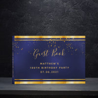 100th Birthday Party dark blue gold confetti