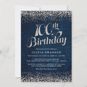 100th Birthday Party Denim & Diamonds Invitation
