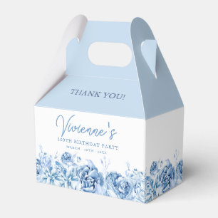 100th Birthday Party Dusty Blue Rose Floral Favour Box