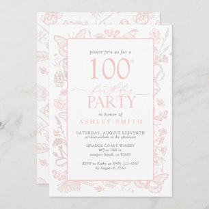100th Birthday Party Elegant Blush Pink Floral Invitation