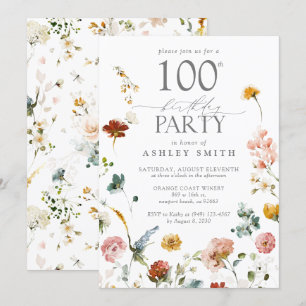 100th Birthday Party Elegant Floral Blush Pink Invitation