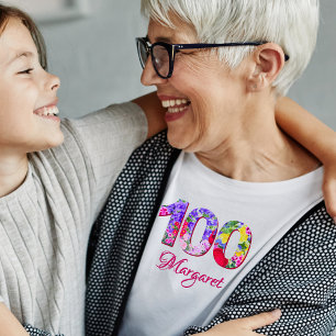 100th Birthday Party Floral Flowers Modern 100 T-Shirt