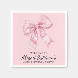 100TH Birthday Party Golf Theme Pink Bow Golf Ball Napkin