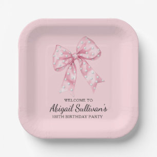 100TH Birthday Party Golf Theme Pink Bow Golf Ball Paper Plate