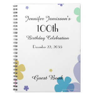 100th Birthday Party Guest Book, Name, Floral Notebook