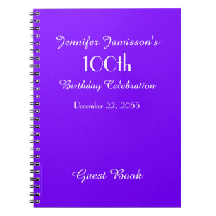 100th Birthday Party Guest Book Purple Solid
