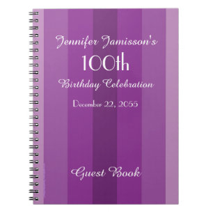 100th Birthday Party Guest Book Purple Stripe
