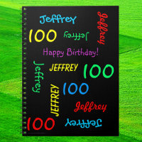 100th Birthday Party Guest Book, Repeat Name Black