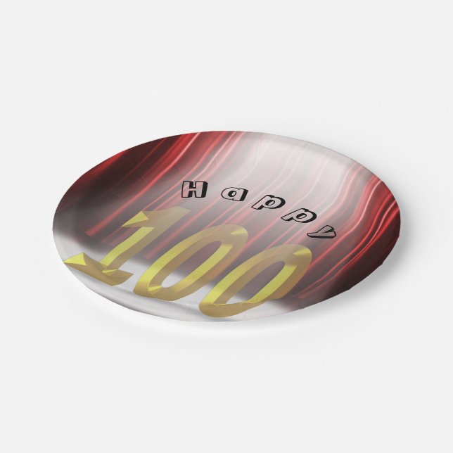 100th birthday party in spotlight paper plate (Angled)