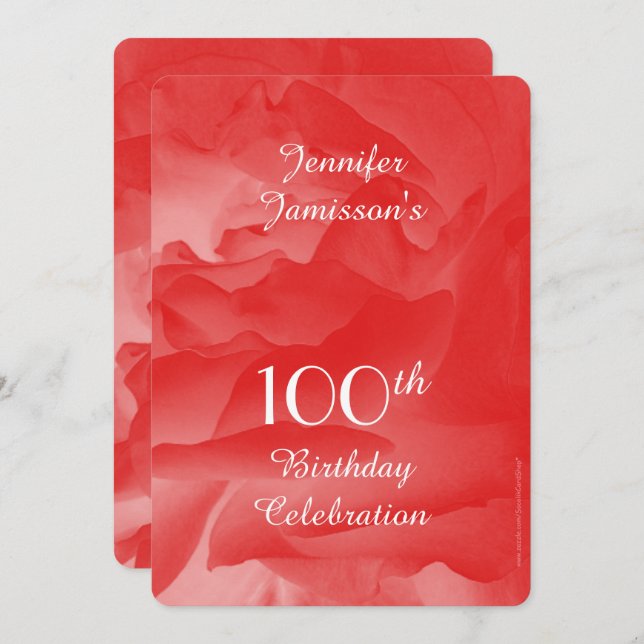 100th Birthday Party Invitation, Coral Pink Rose Invitation (Front/Back)