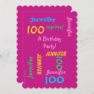 100th Birthday Party Invitation Hot Pink Customise