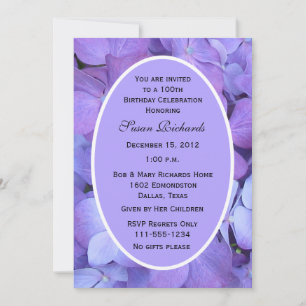 100th Birthday Party Invitation Hydrangeas
