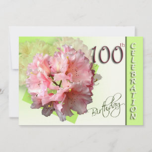 100th Birthday Party Invitation, Pink Rhododendron Invitation