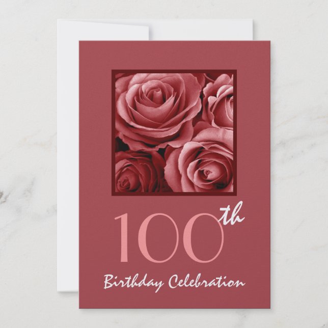 100th Birthday Party Invitation Red Roses (Front)