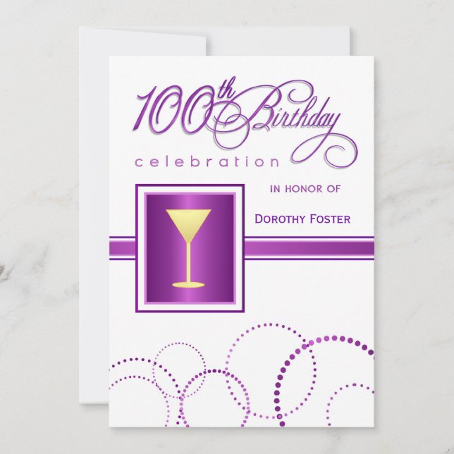 100th Birthday Party Invitations - with Monogram (Front)