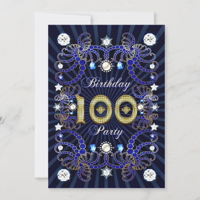 100th birthday party invite with masses of jewels (Front)