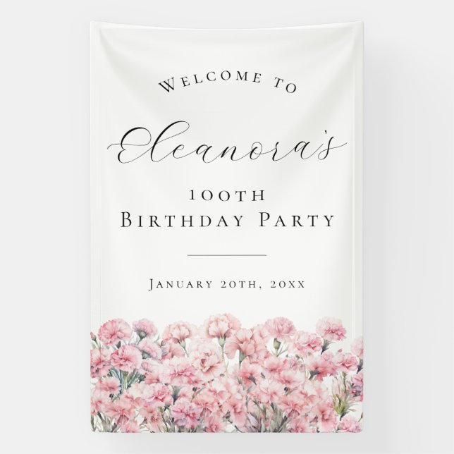100th Birthday Party January Birth Flower Welcome Banner (Vertical)