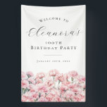 100th Birthday Party January Birth Flower Welcome Banner<br><div class="desc">Elegant watercolor pink carnation flowers create a beautiful floral border at the bottom of this birthday party welcome sign,  carnation flowers are the January birth flower. A trendy font combination gives it a modern vibe. All of the text is editable.</div>