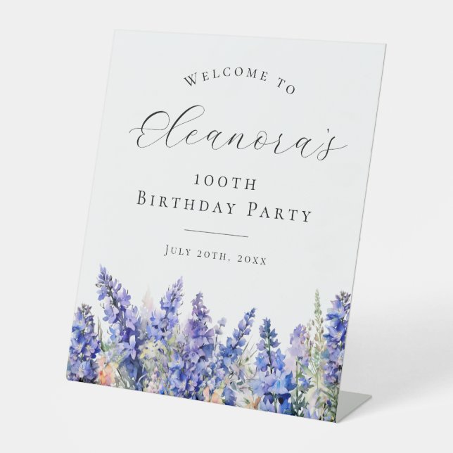 100th Birthday Party July Birth Flower Welcome Pedestal Sign (Front)