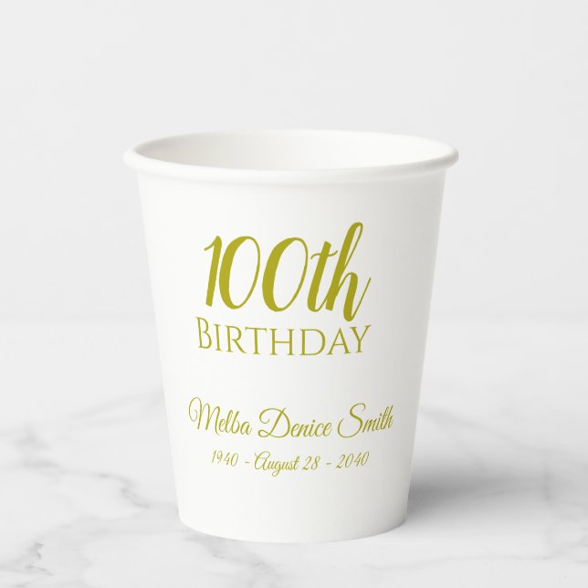 100th Birthday Party Paper Cups Personalised (Front)