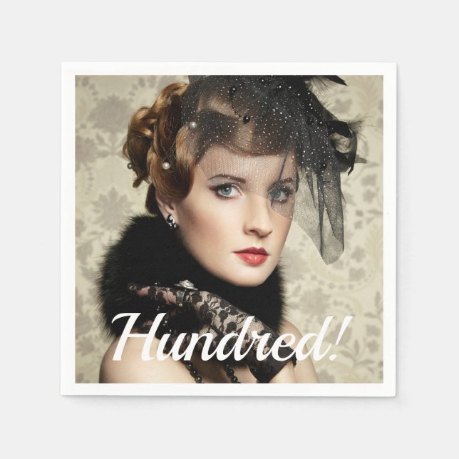 100th birthday party photo script woman napkin (Front)