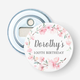 100th Birthday Party Pink Cherry Blossom Floral Bottle Opener
