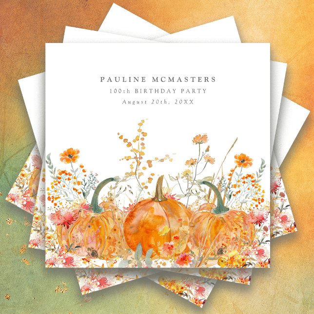 100th Birthday Party Pumpkin Wildflower Custom Napkin (Creator Uploaded)