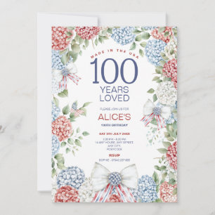 100th Birthday Party, Red White & Blue, 4th July Invitation