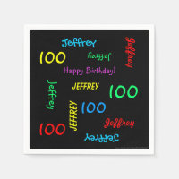 100th Birthday Party Repeat Name Black Paper