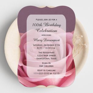 100th Birthday Party Rose Beauty Invitation