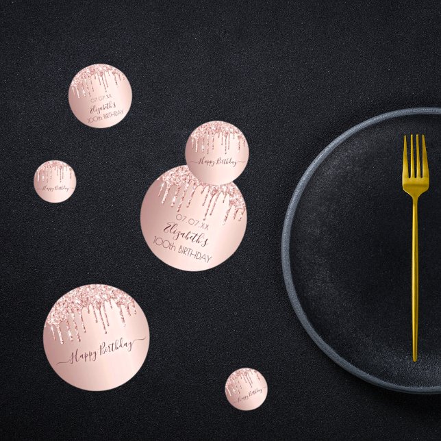 100th birthday party rose gold glitter drips pink confetti (Creator Uploaded)