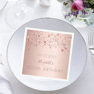 100th birthday party rose gold stars drips pink napkin