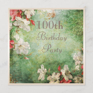 100th Birthday Party Shabby Chic Hibiscus Flowers Invitation