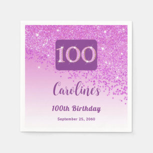 100th Birthday Party Sparkle Pink Glitter Napkin