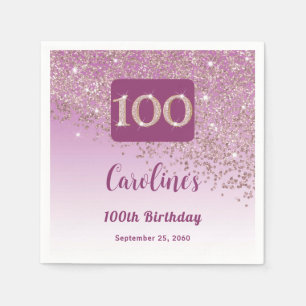 100th Birthday Party Sparkling Rose Gold Glitter Napkin