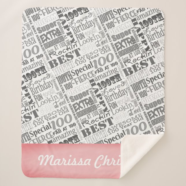 100th Birthday Party Special Personalised Monogram Sherpa Blanket (Front)