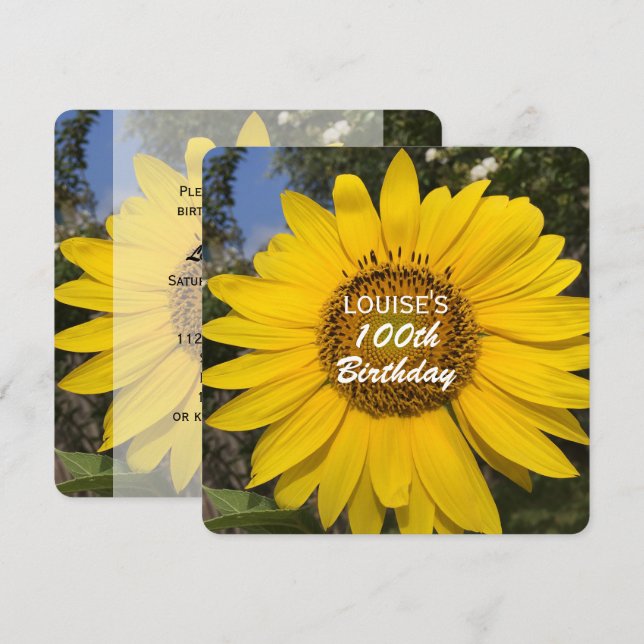 100th Birthday Party Sunflower Invitation (Front/Back)