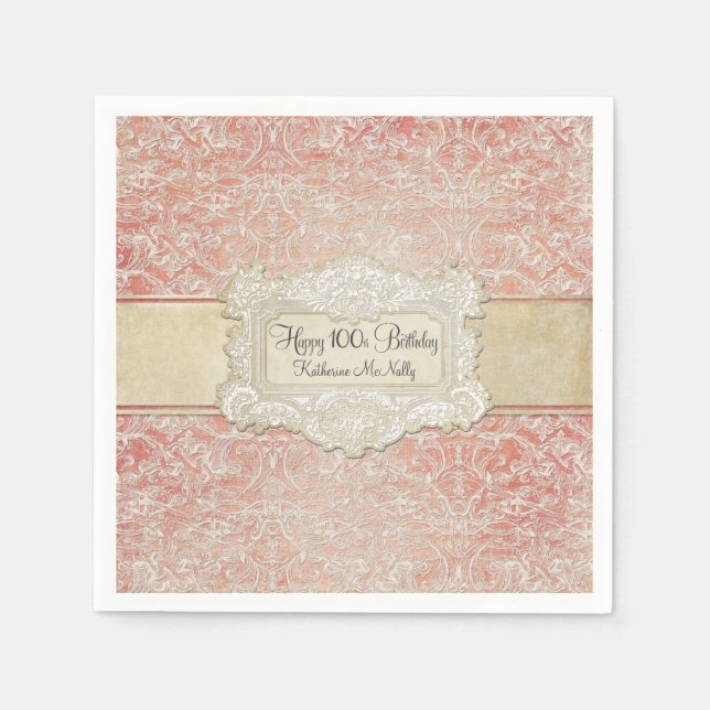 100th Birthday Party Vintage French Regency Lace Napkin (Front)