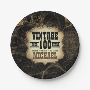 100th Birthday Party Vintage Theme Custom Name Paper Plate