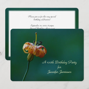100th Birthday Party, Yellow Lily, Name, Floral Invitation