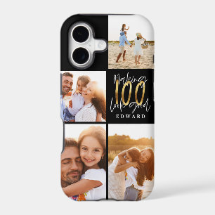 100th birthday photo collage black gold typography